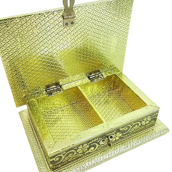 Storage Trinket Vanity Valet Box Metal Exterior Closure Hinges Embossed Floral A - Picture 2 of 10